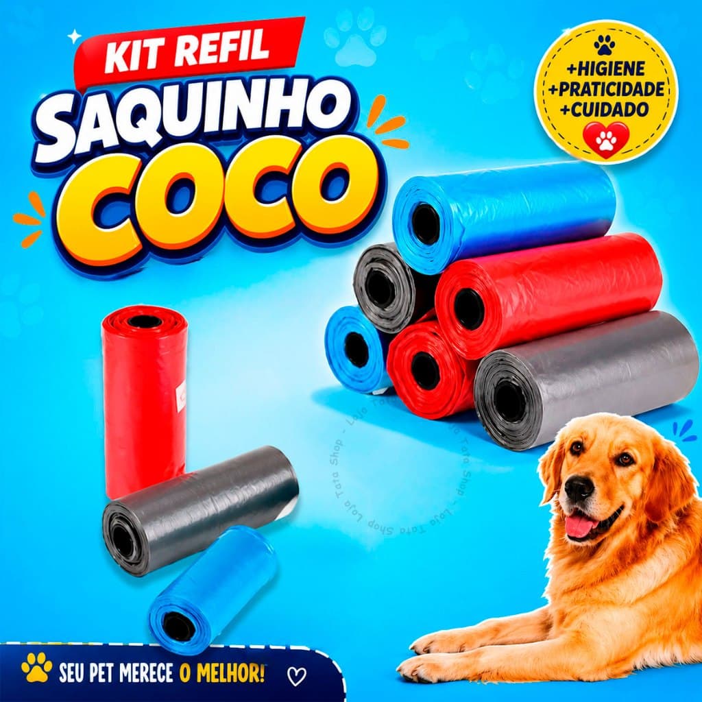 Kit Refil Saquinho Coco Pet Rolo Prático Saco Plástico Lixo Fezes Gato Cachorro Cão Biodegradável