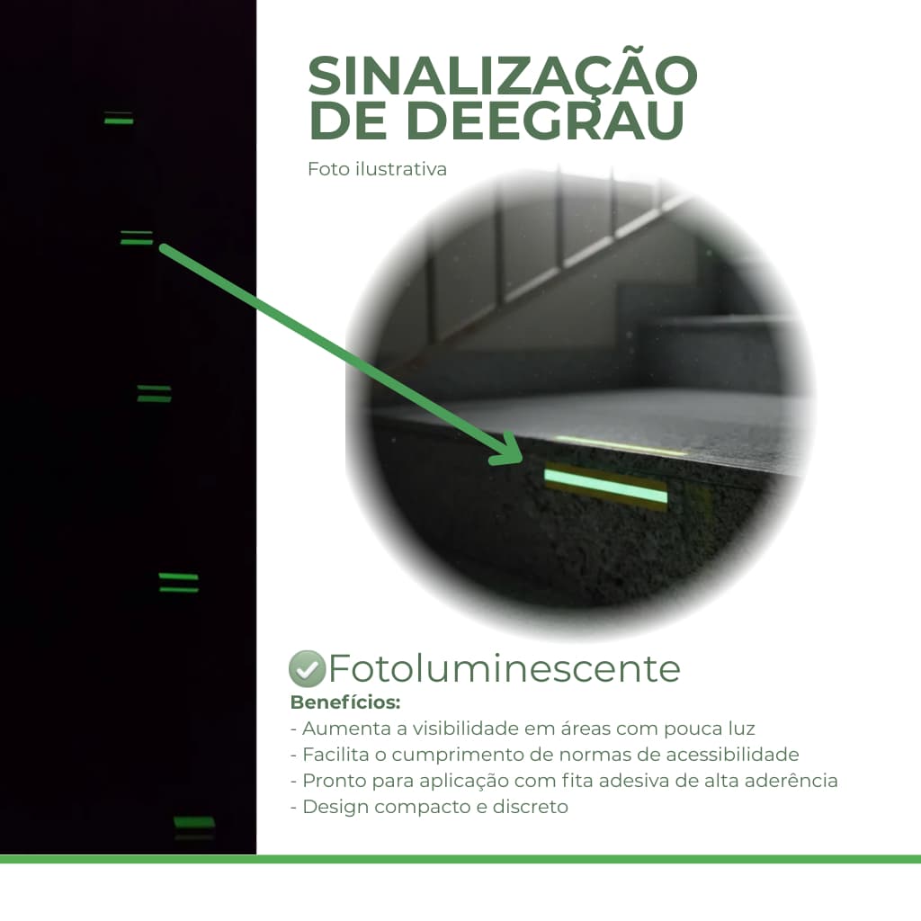 10 Faixa Sinalização para Degraus Fotoluminescente 20x3cm