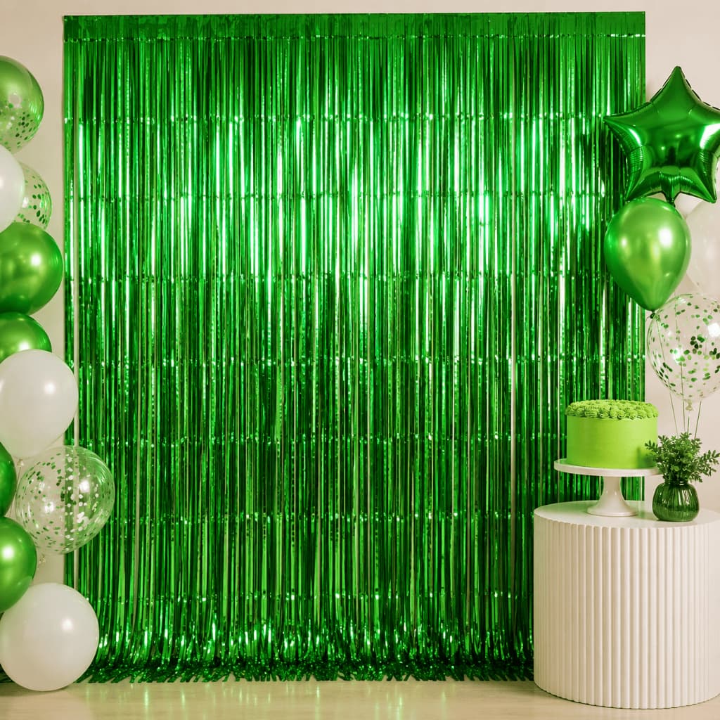 Cortina Metalizada Verde 1x2m Franja Decorativa Festa Aniversário Painel Cenário