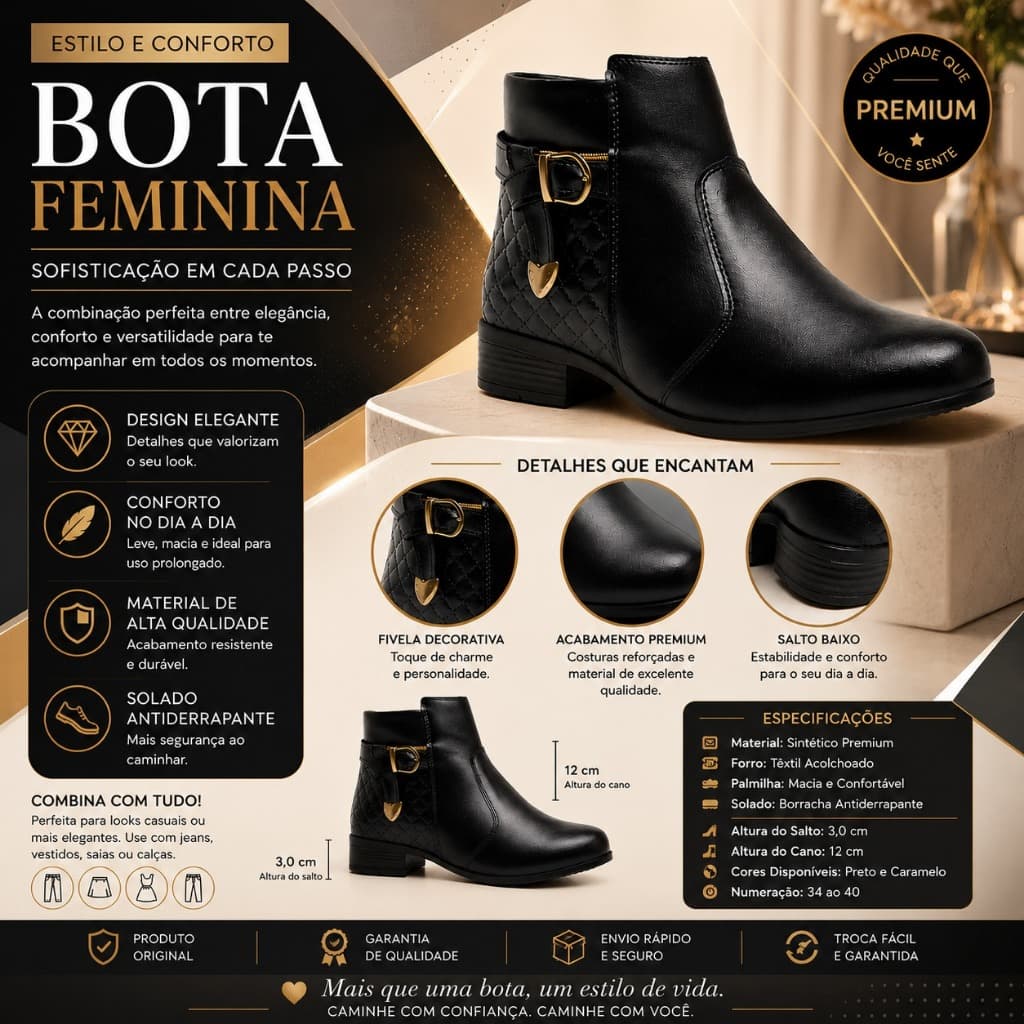 Bota Feminina Coturno Cano Curto  Confortável Envio Imediato!!