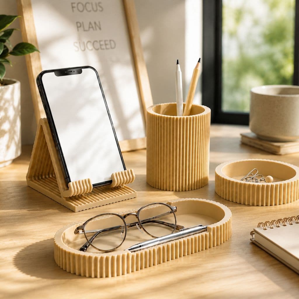 Porta Canetas Organizador de Mesa Escritório Bandeja Suporte Celular 4 Peças