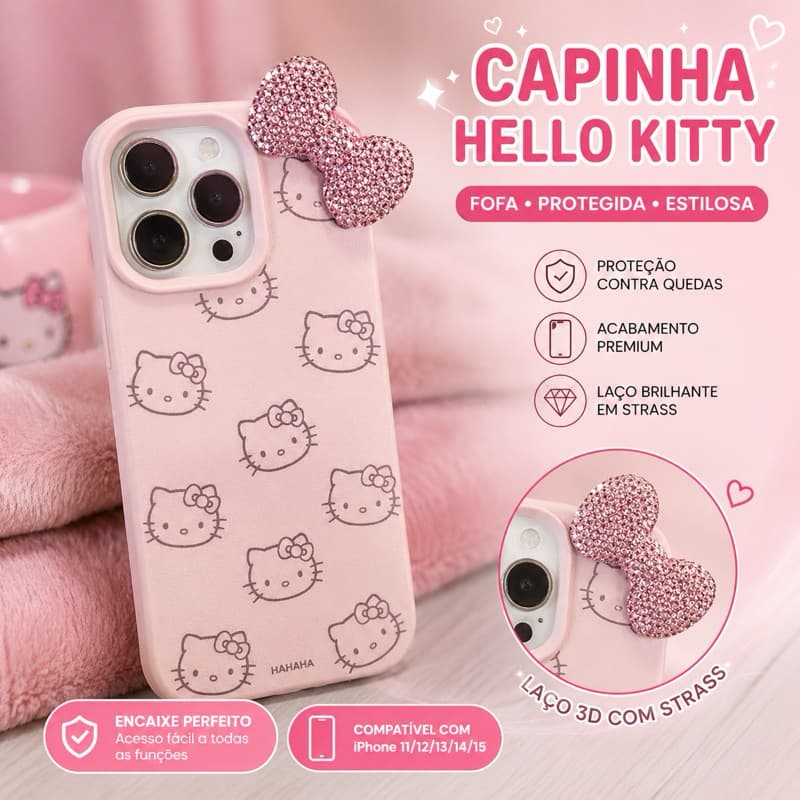 Capinha Hello Kitty iPhone 11 e iPhone 13 Capa Fofa Silicone Proteção Anti Impacto