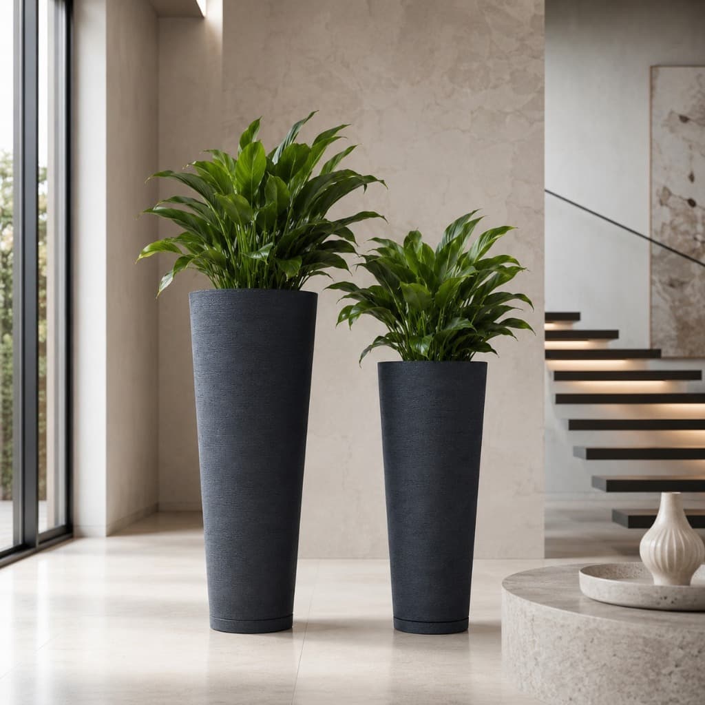Vasos Para Plantas Decoração Alto Slim Textura Escovado Grafiato Ibiza Classic Prato Polietileno