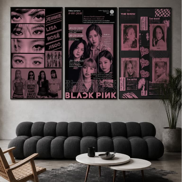 Quadro Decorativo 3 Peças Blackpink Kpop Coreano Jisoo Jennie Rosé Lisa Fã Sala Quarto Personalizado