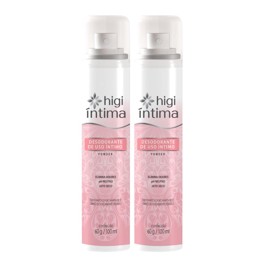 Combo Desodorante Íntimo Feminino Powder 100ml 2 unidades com pH Neutro e Jato Seco Higi Íntima