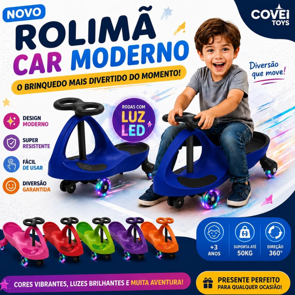 Carrinho De Rolimã volante 360 Drift Carrinho de Rolimã Infantil com Volante 360° e Rodas LED