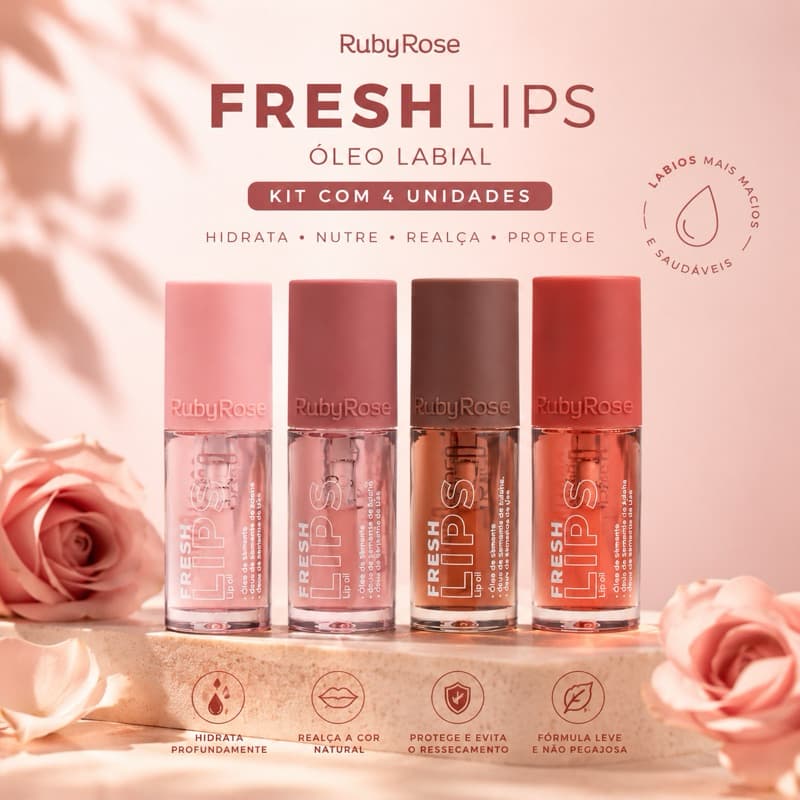 Kit C/4 Lip Oil Fresh Lips Ruby Rose ORIGINAL ENVIO IMEDIATO