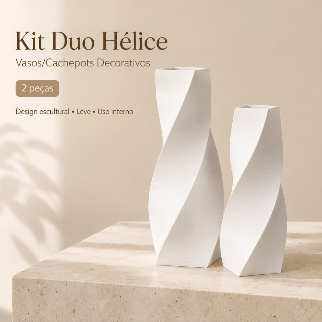 Kit Duo Hélice 2 Vasos Decorativos Modernos para Decoração Interna