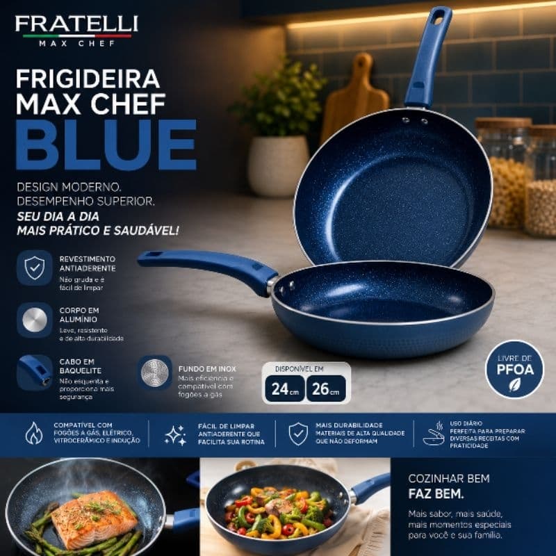 Frigideira Fratelli Max Chef Blue Antiaderente cerâmica 24 e  26cm - Azul