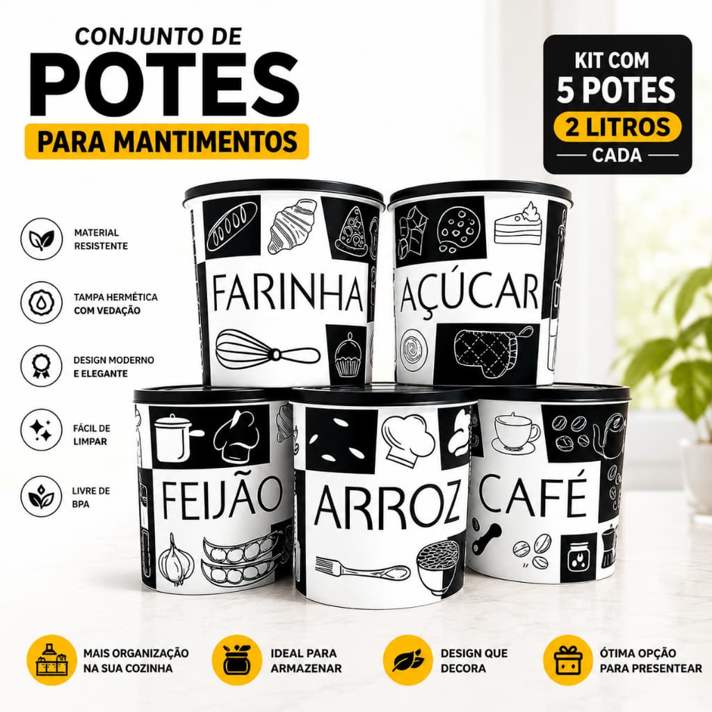 Jogo 5 peças Mantimento redondo moderno cozinha