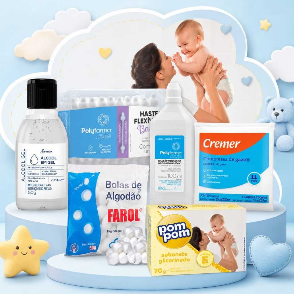 Kit Cuidados e Higiêne do Bebê recém nascido Maternidade 7 ítens