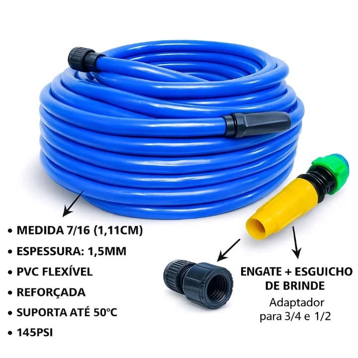 Mangueira Jardim Reforçada Lisa Flexível 5,10,15,20,25,30 metros engate e esguicho gratis