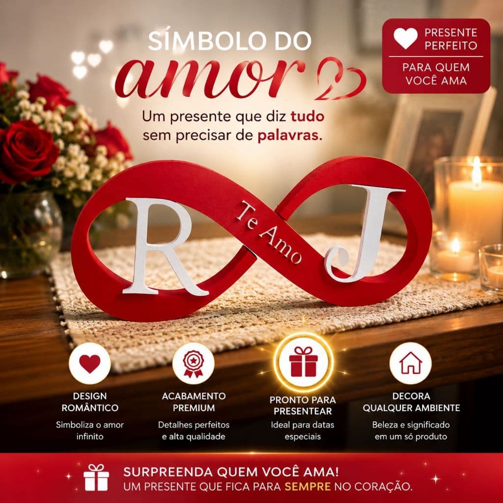 Presente Personalizado Símbolo do Infinito com Iniciais Decorativo Romântico Dia dos Namorados Casal