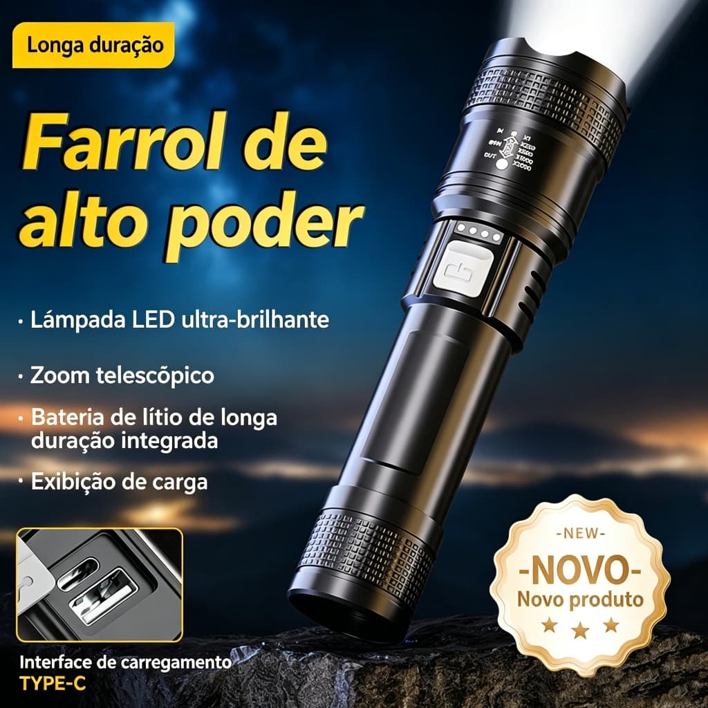 Lanterna Super Potente Tática Mais Forte Do Mundo Potente Sitio Fazenda Acampamento Camping