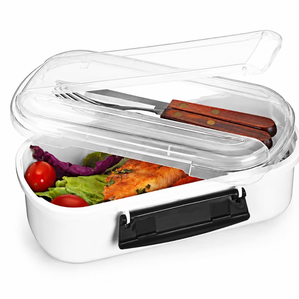 Marmita 715ml com Porta Talheres para Trabalho Escola Faculdade Pote Com Tampa Com Travas Nitron