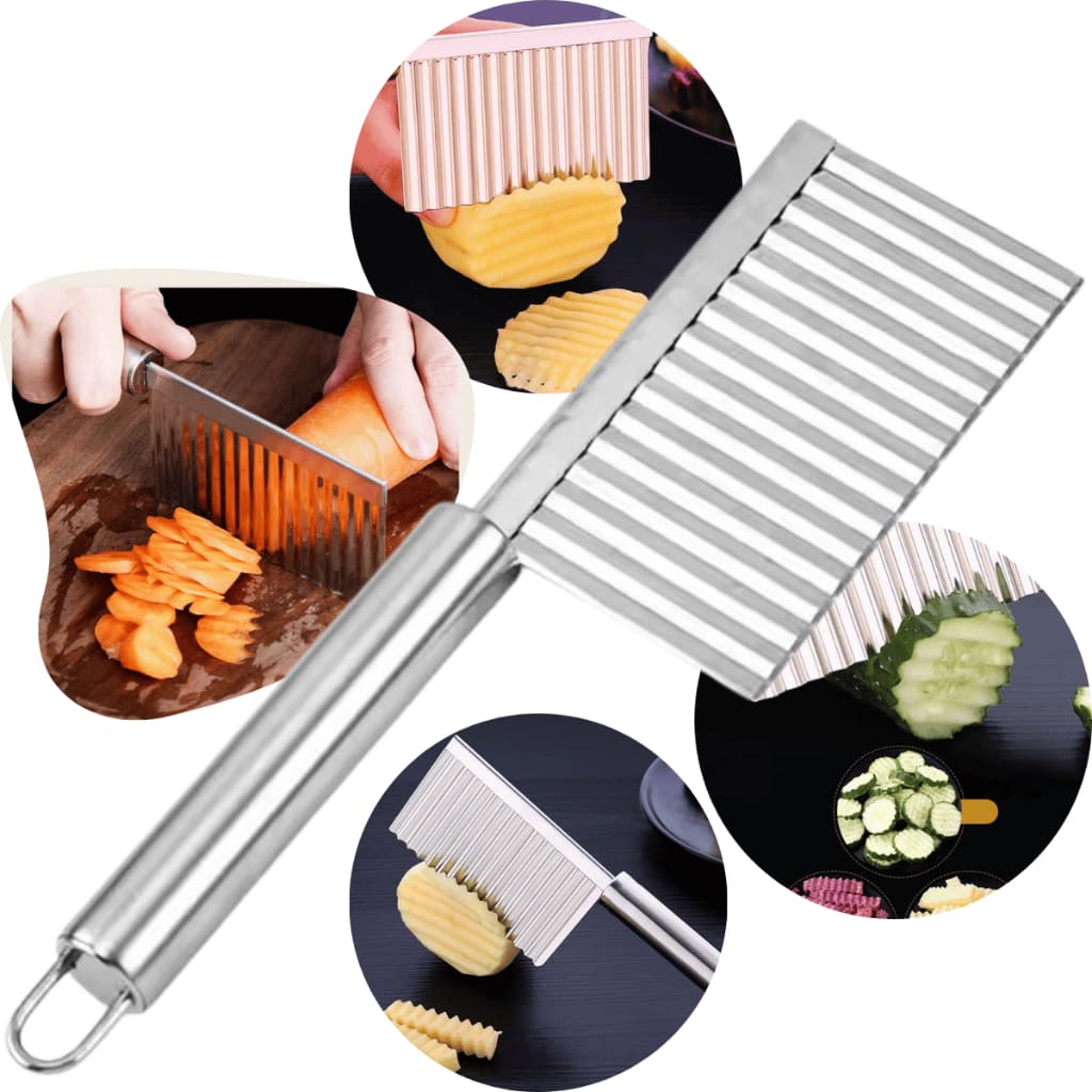 Cortador Ondulado Inox para Batata Chips Legumes Frutas Fatiar Queijo Uso Cozinha Profissional