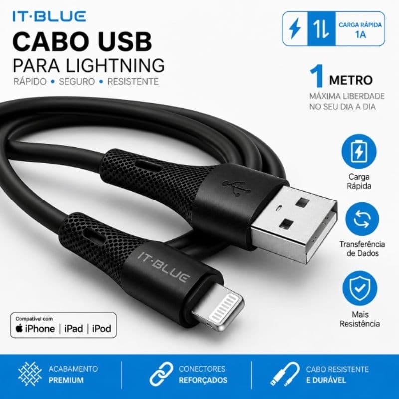 Cabo USB para iPhone Lightning IT-BLUC 1 Metro