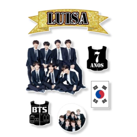 Topo Topper de Bolo BTS B T S Arm Coreia Personalizado Nome Idade 2