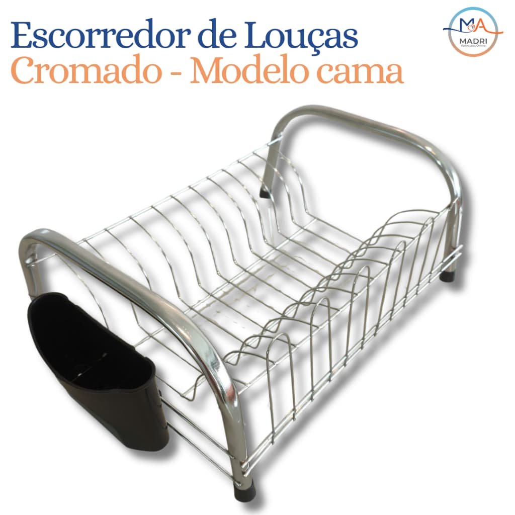 Escorredor de Louça Cromado c/ Porta Copos e Talheres | Modelo Cama