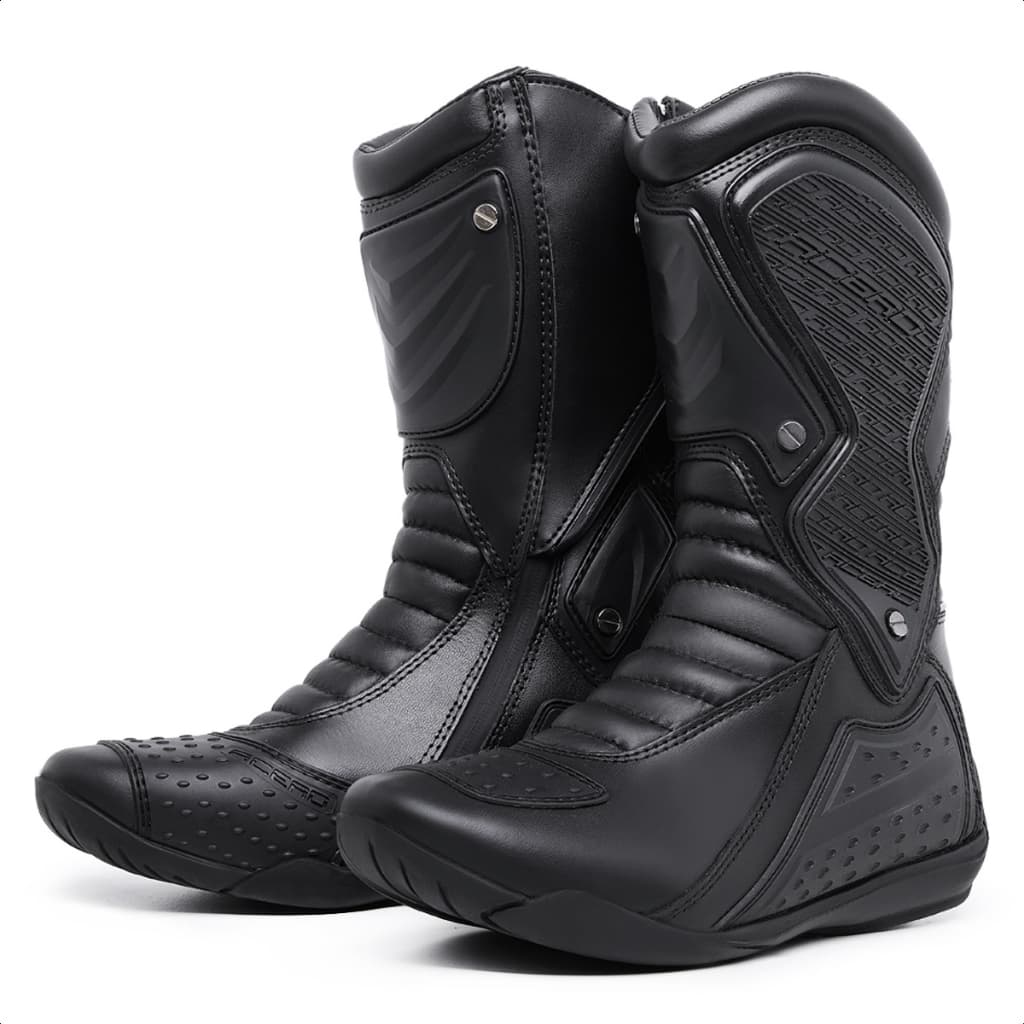 Bota Motociclista Acero Cano Alto Couro Proteção Marcha Bico