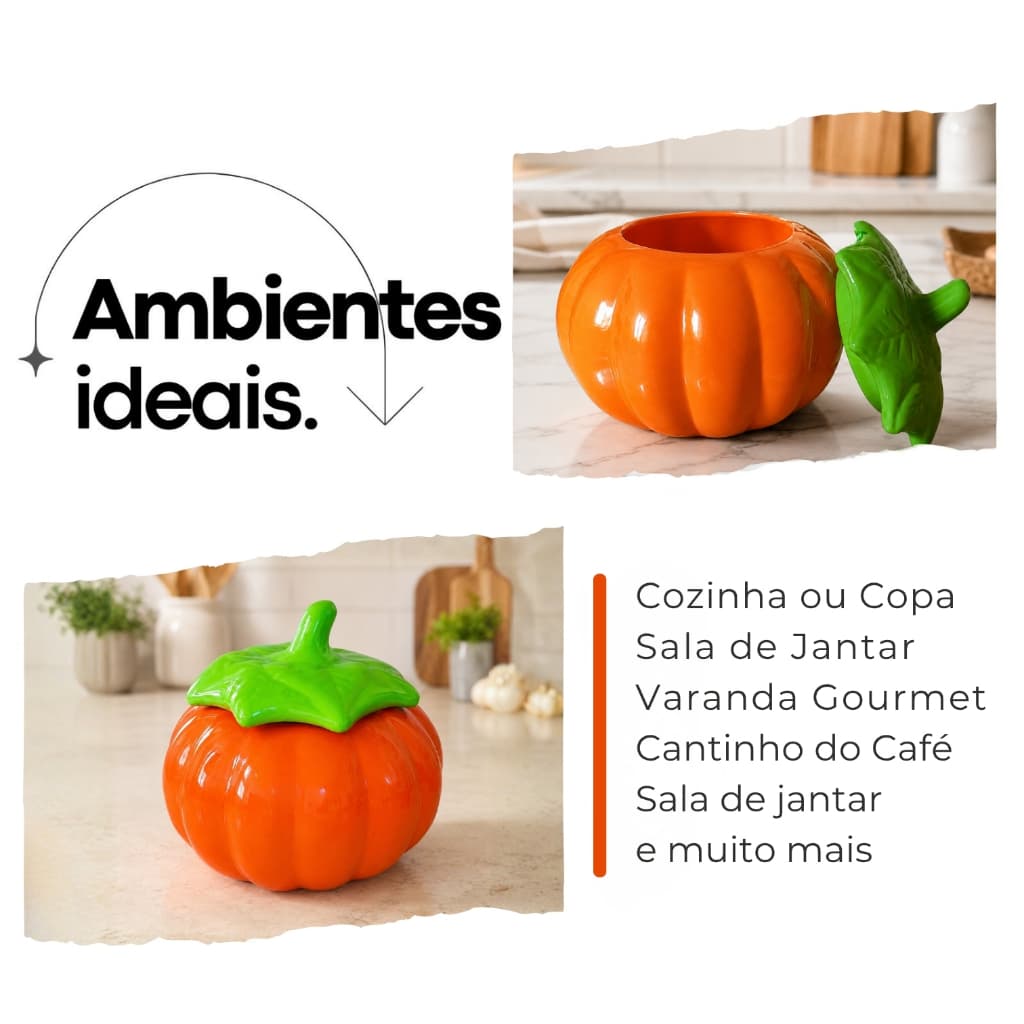 Abóbora Moranga G com Tampa Cerâmica Decoração de Casa Mesa Posta Festa Cozinha Bombonier Pote Doces