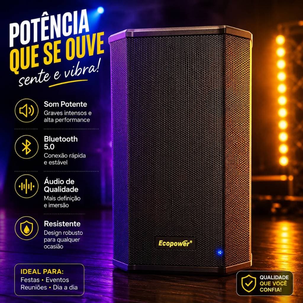 caixa de som Ecopower EP-323 150RMS 300W PICO Bluetooth amplificada com 2 microfones sem fio Karaokê potente