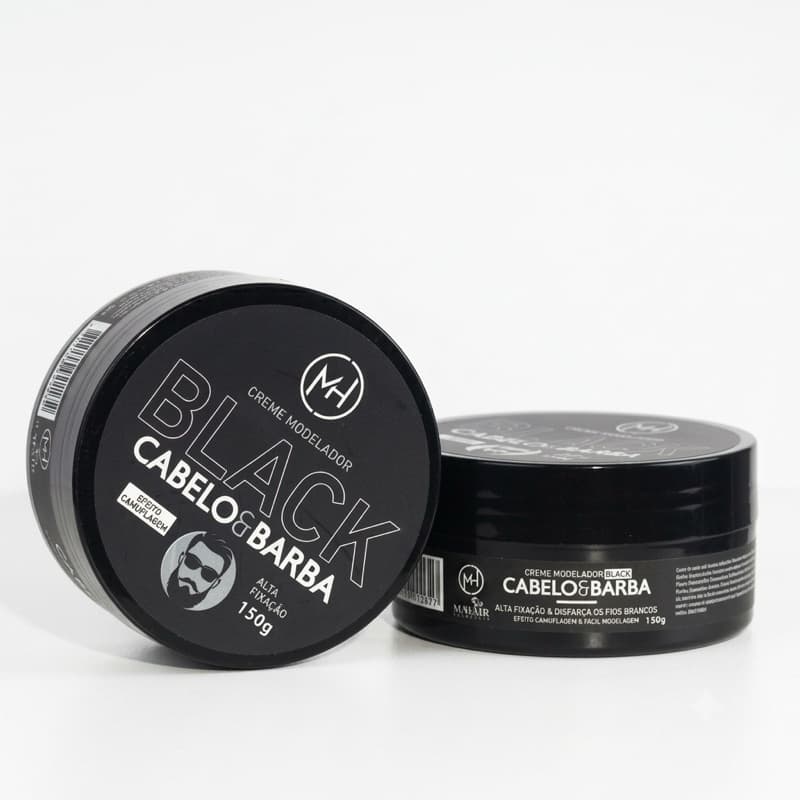 Pomada Modeladora Black Cabelo e Barba 150g Alta Fixação Disfarça Fios Brancos Efeito Natural