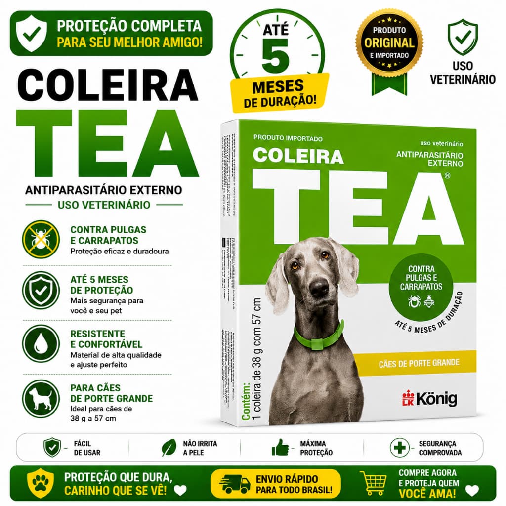 Coleira Anti Pulga e Carrapato Tea Cães 38g C/ 57cm