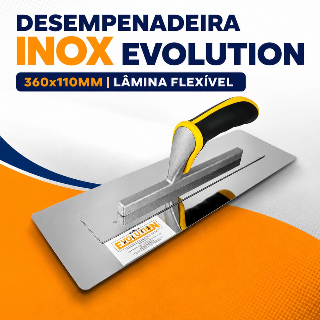 Desempenadeira Evolution Inox Flexível 36x11cm para Massa Corrida Cimento Queimado Gesso Acabamento