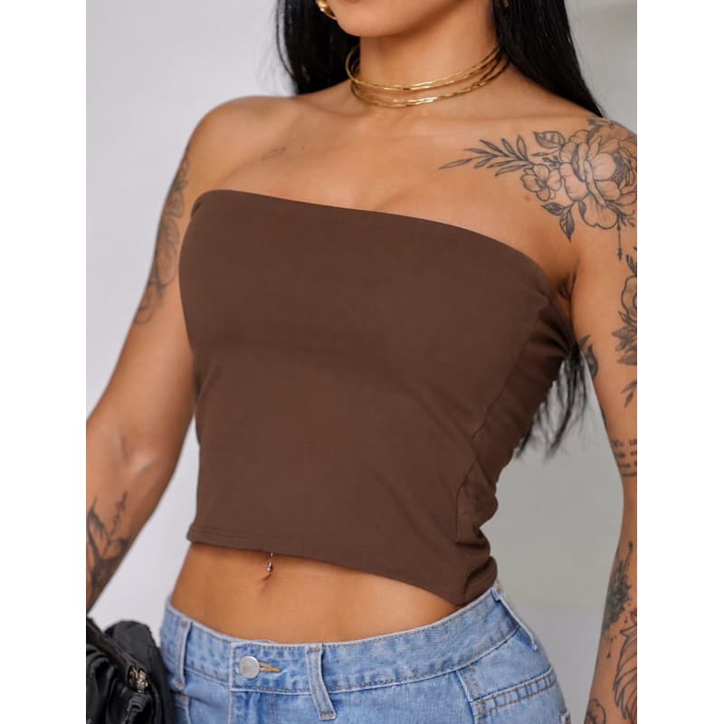 Kit Cropped Faixa Feminino Tomara Que Caia Suplex Básico Moda Casual