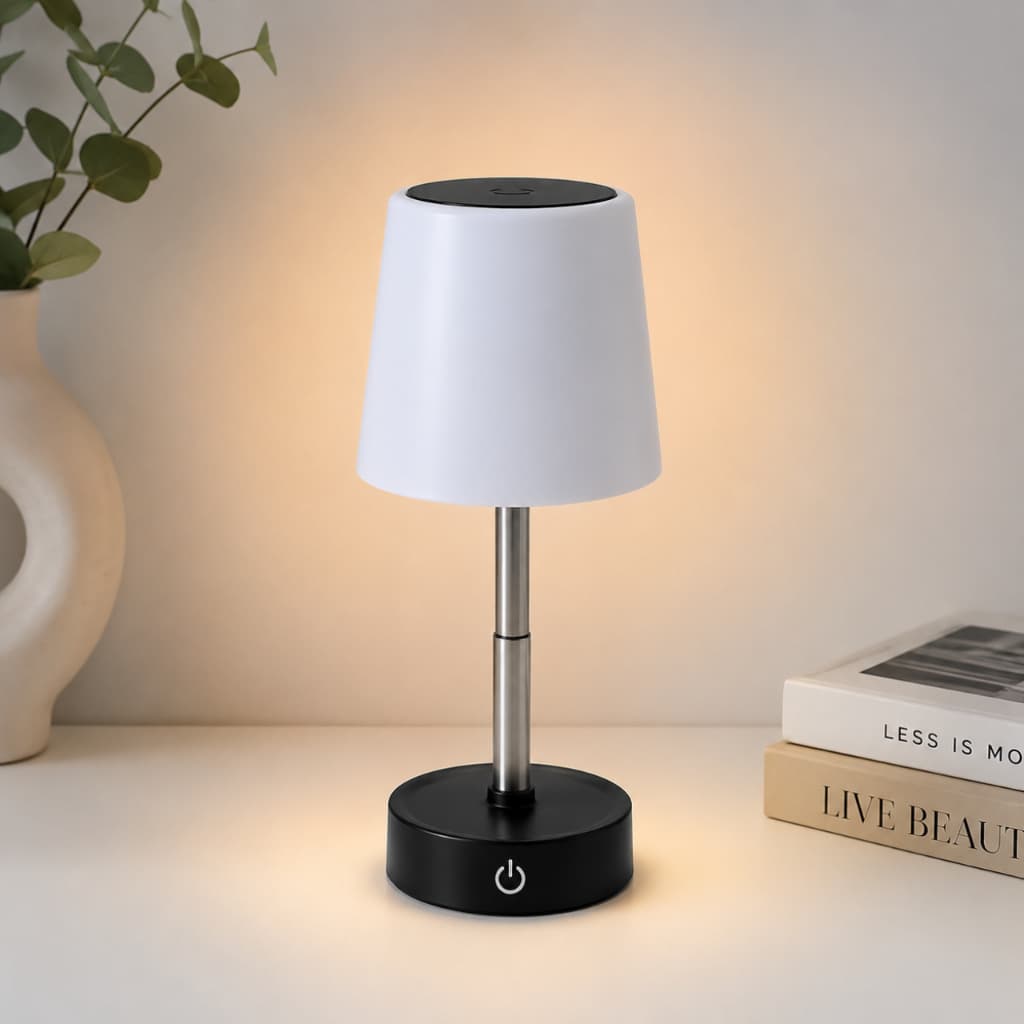 Abajur Touch LED Sem Fio Recarregável Lampada Luminária Mesa Ajustável Com 3 Tons De Luz