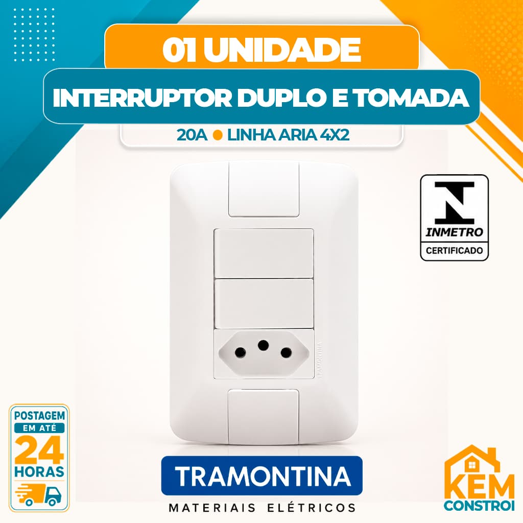 Interruptor Duplo + Tomada 20A Linha Aria Tramontina 4x2 Interruptores e Tomadas