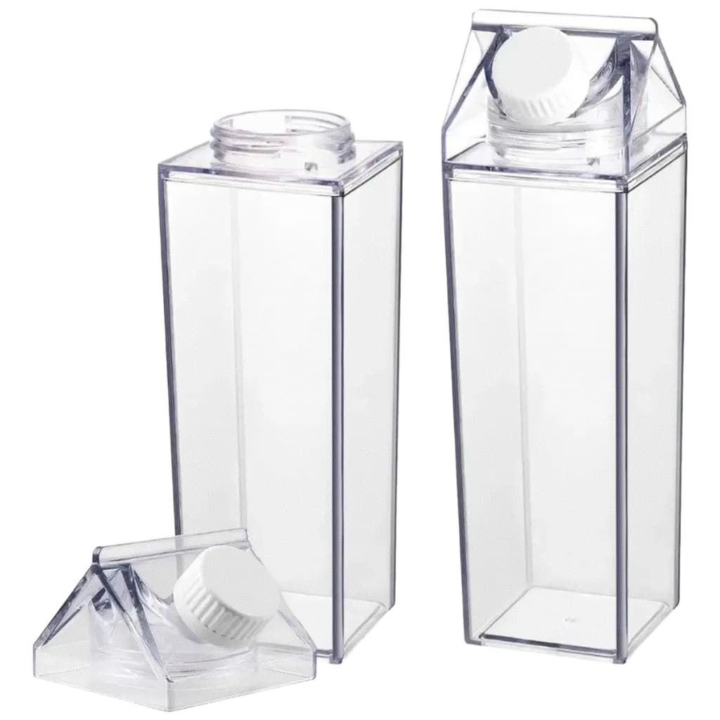 Garrafa 1 Litro Caixa Leite Transparente Tampa Rosqueável