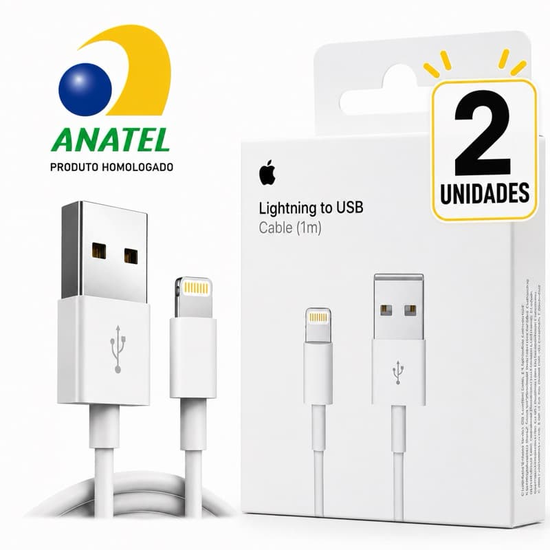 Cabo Lightning para iPhone IOS USB 2.4A Carregamento Rápido 1m 2m Branco