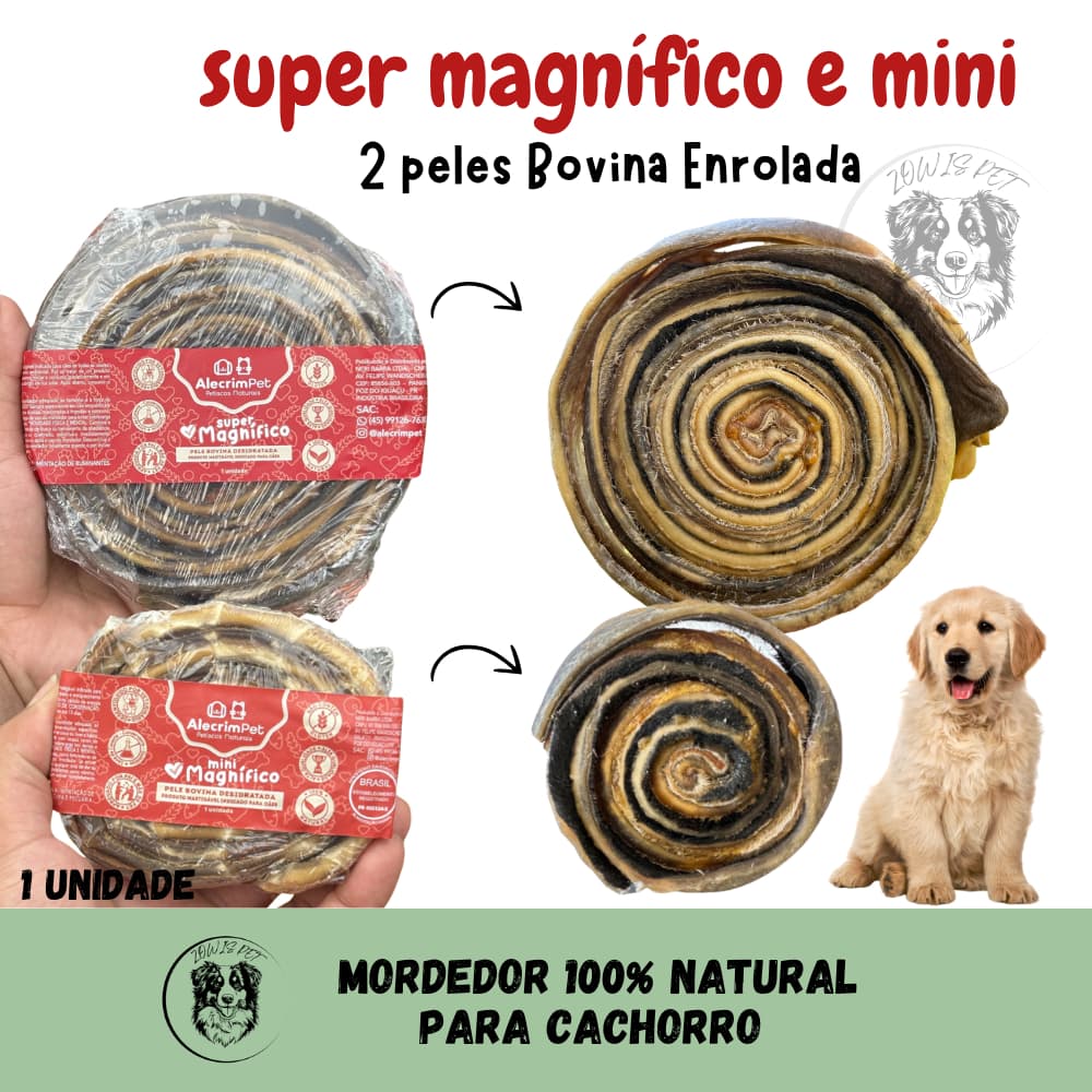 Super Magnífico e Mini Pele Bovina Mordedor Natural Resistente para Cães 1 Unidade - Alecrim Pet