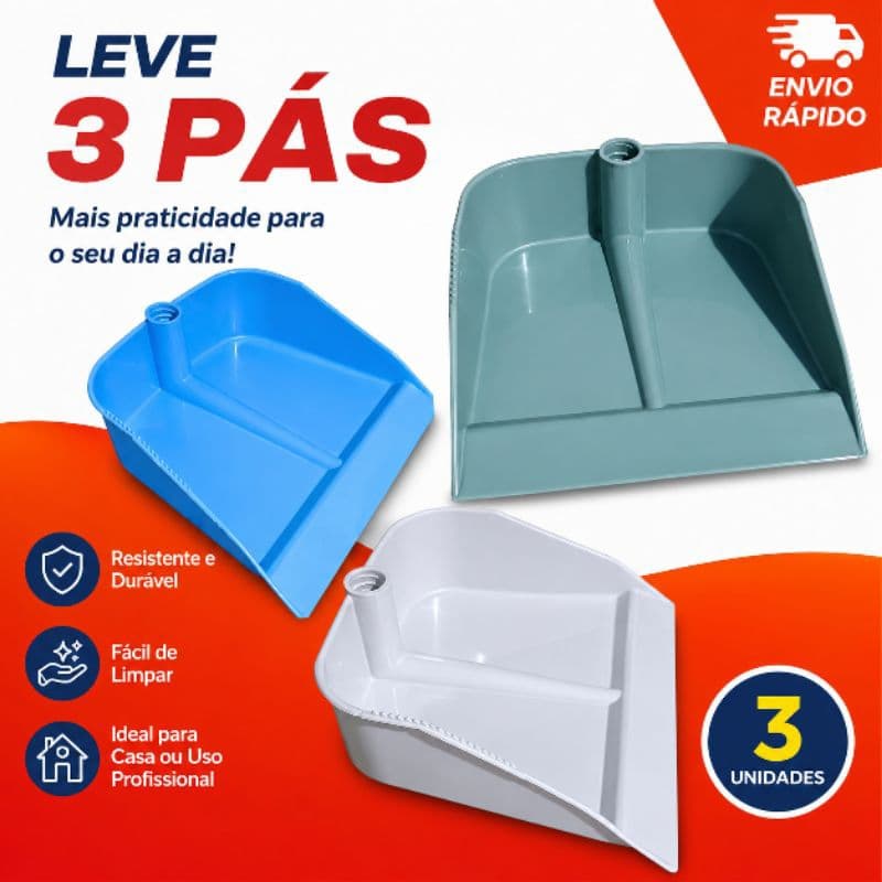 Kit 3 Pás de Lixo Plástica Resistente para Limpeza Doméstica e Comercial