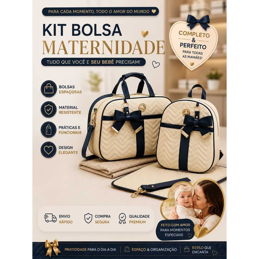 Kit Bolsa Maternidade 2 Peças Bolsa Grande e Mochila Bebê