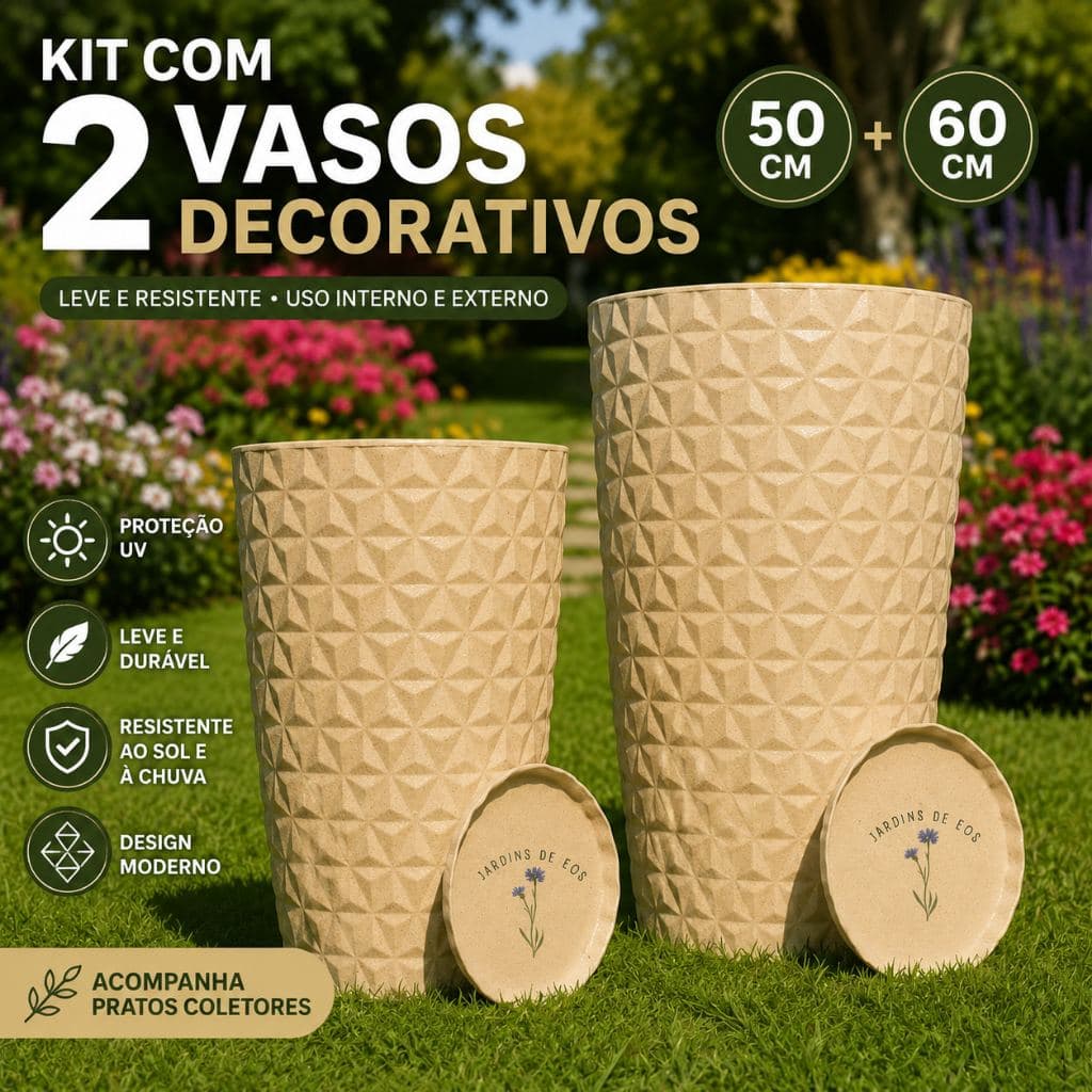 Kit 2 Vasos Decorativos Grandes Para Plantas Sala Jardim 50cm 60cm