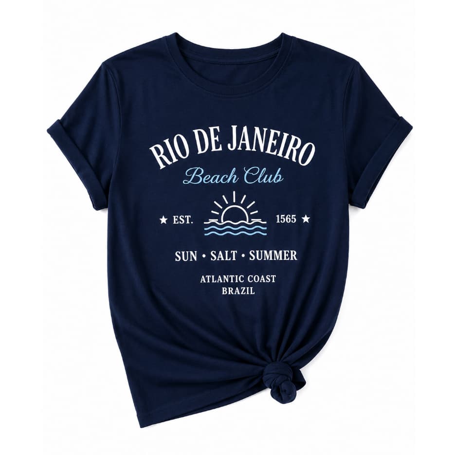 Camiseta Feminina Rio de Janeiro Estampada Moda Casual Confortável Baby Look Verão Blusinha Algodão