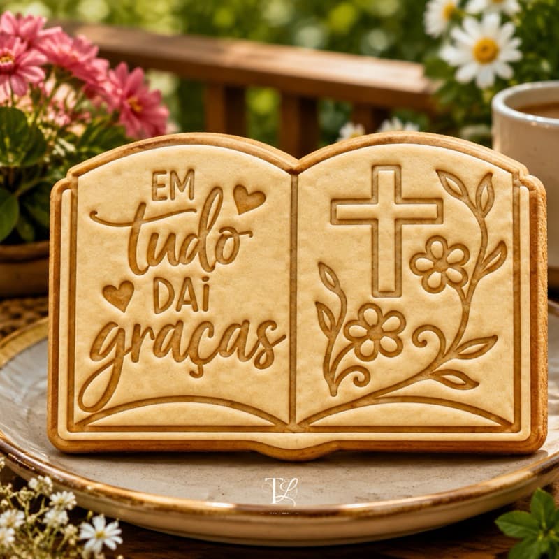Cortador e Marcador de Biscoito Religioso, em tudo dai graças 8cm para Artigo de Confeitaria