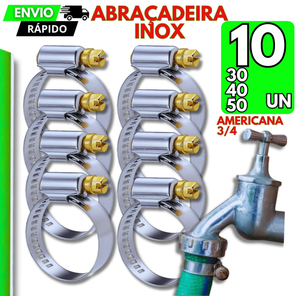 50/40/30/10 Abraçadeiras Metal Inox Americana para Mangueiras de Gás Jardim Resistente 3/4