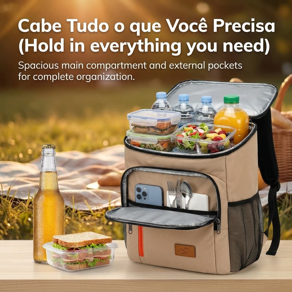 Bolsa Térmica Impermeável 16L com Isolamento de Longa Duração, Bolsa Térmica Minimalista com Bolso Externo e Divisórias
