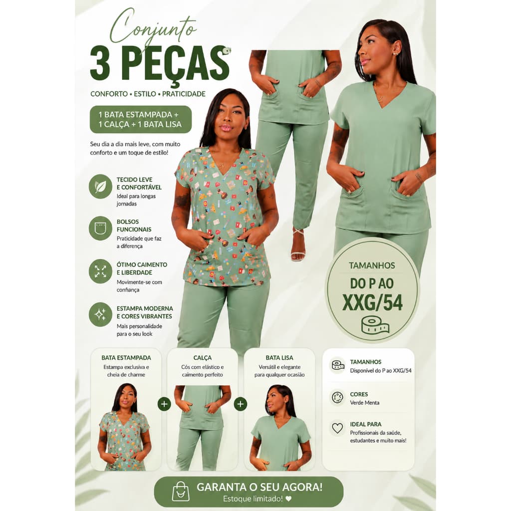 Scrub  Pijama Cirúrgico/Hospitalar COMBO 3 PEÇAS (conforto,qualidade e durabilidade)