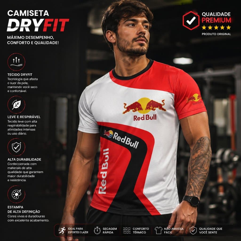 Camiseta Dryfit Redbull Formula 1 Estampada Fuul Premium Envio Imediato