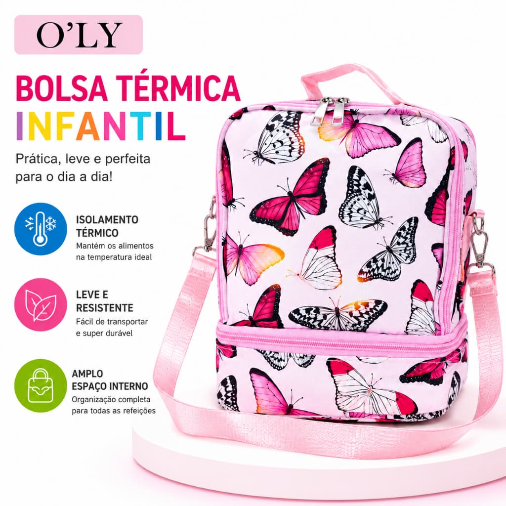 Bolsa Térmica Infantil 2 Compartimentos, Lancheira com Isolamento Térmico, Alça Ajustável, Leve e Resistente