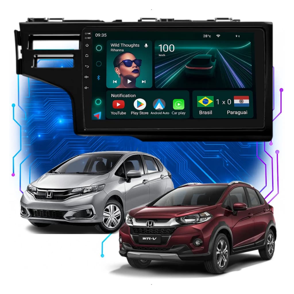 Central Multimídia Honda Fit 2013 2014 2015 Android CarPlay Android Auto GPS