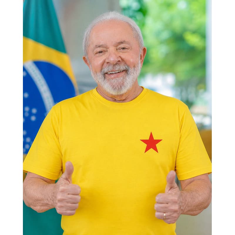 Camiseta Brasil Amarela Estrela Vermelha Lula Algodão
