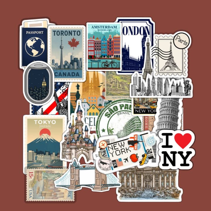 Pac Adesivos Travel Lugares Para Colagem e Decoração Journal Scrapbooking caderno diário agenda