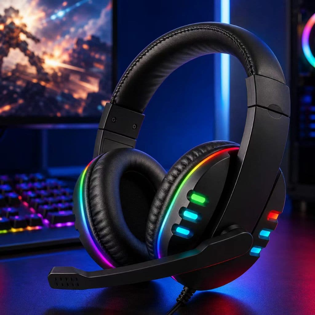 Fone Gamer Estéreo Alta Qualidade Luz RGB Dupla Conexão USB P2 com Mic Flexível