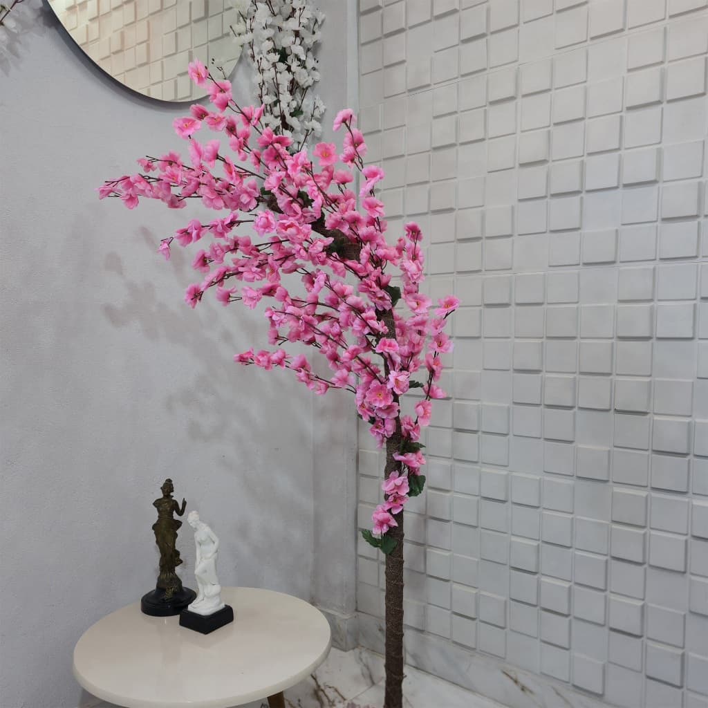 Flor Artificial Cerejeira Curva Grande Rosa Branca Curvada 130cm a 220cm Sem Vaso